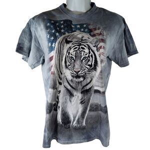 Delta Pro Weight T Shirt Sz S White Tiger Distressed Flag On Gray Tie Dye FLAW
